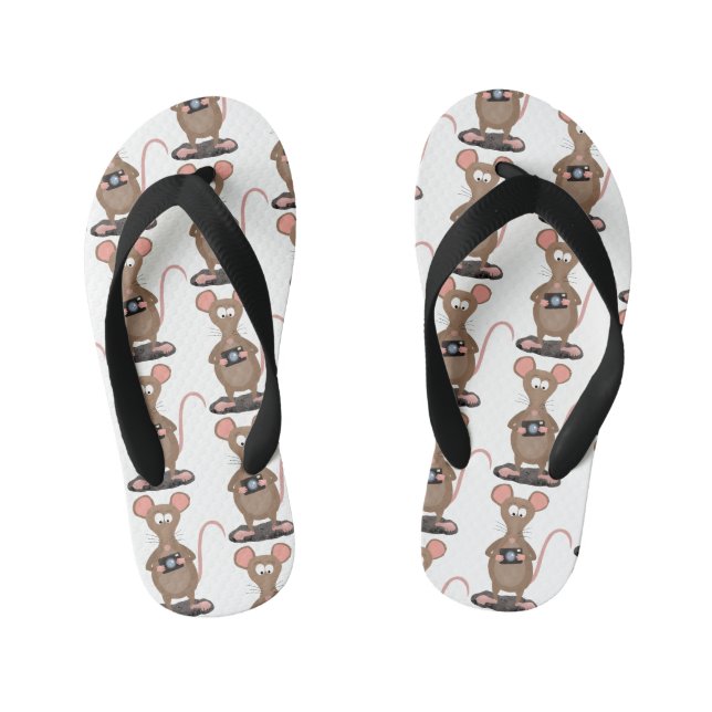 Funny rat with camera cartoon illustration kid's flip flops (Footbed)