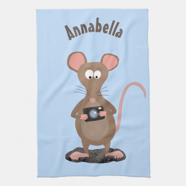 Funny rat with camera cartoon illustration kitchen towel (Vertical)