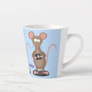 Funny rat with camera cartoon illustration latte mug