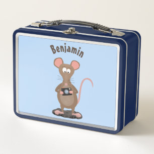 Funny rat with camera cartoon illustration metal lunch box