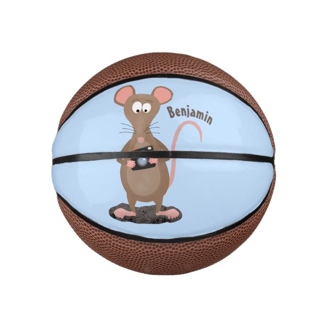 Funny rat with camera cartoon illustration mini basketball (Front)