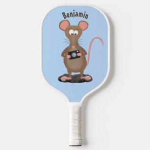 Funny rat with camera cartoon illustration pickleball paddle