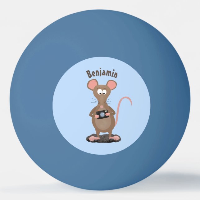Funny rat with camera cartoon illustration ping pong ball (Front)