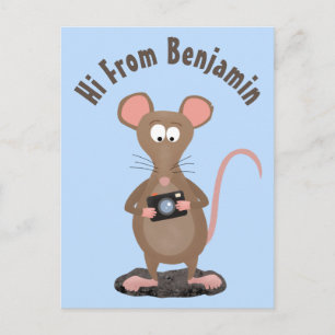 Funny rat with camera cartoon illustration postcard