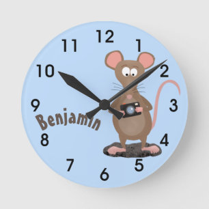 Funny rat with camera cartoon illustration round c clock