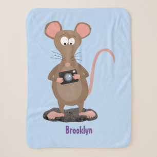 Funny rat with camera cartoon illustration sherpa blanket