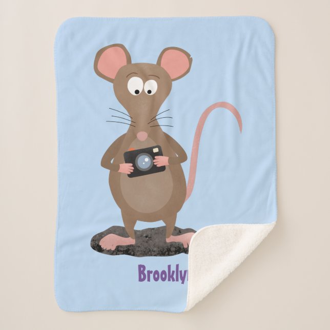 Funny rat with camera cartoon illustration sherpa blanket (Front)