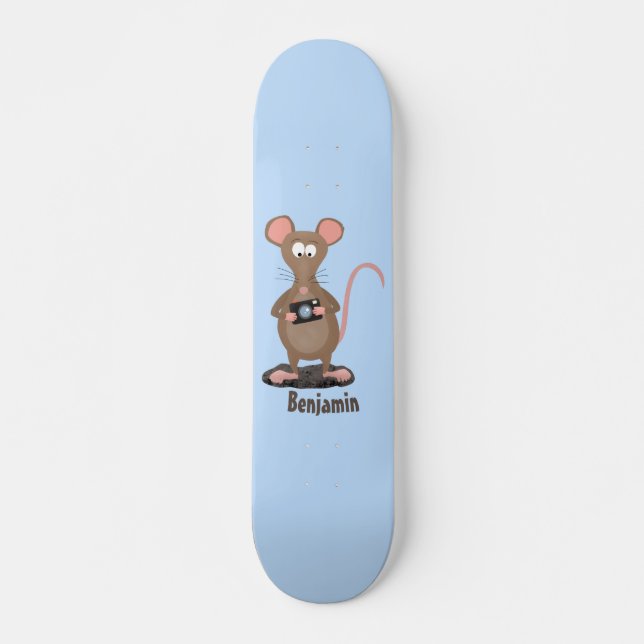 Funny rat with camera cartoon illustration skateboard (Front)