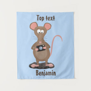 Funny rat with camera cartoon illustration  tapestry