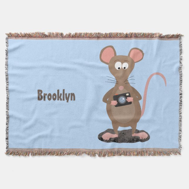 Funny rat with camera cartoon illustration throw blanket (Front)