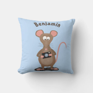 Funny rat with camera cartoon illustration throw pillow