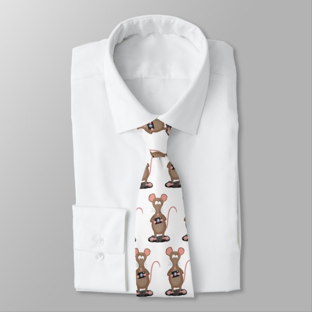 Funny rat with camera cartoon illustration tie (Tied)