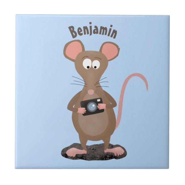 Funny rat with camera cartoon illustration tile (Front)