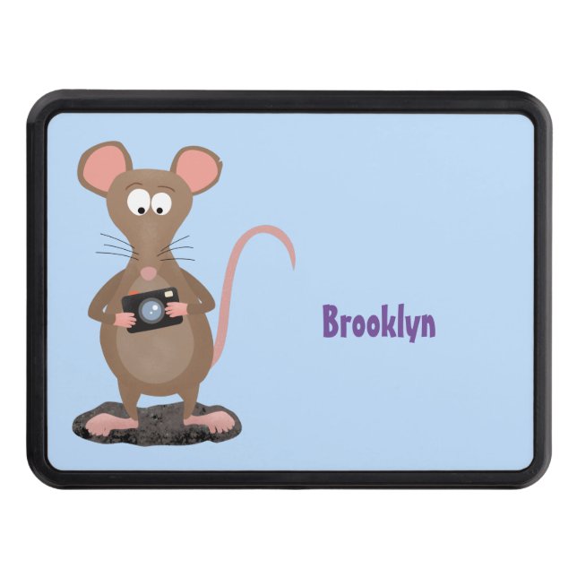 Funny rat with camera cartoon illustration trailer hitch cover (Front)