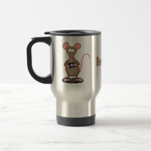 Funny rat with camera cartoon illustration travel mug