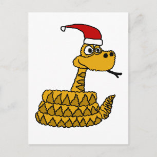 Funny Rattlesnake in Santa Hat Christmas Art Holiday Postcard
