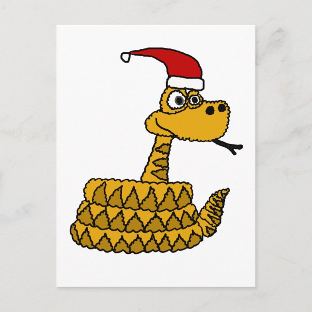 Funny Rattlesnake in Santa Hat Christmas Art Holiday Postcard (Front)