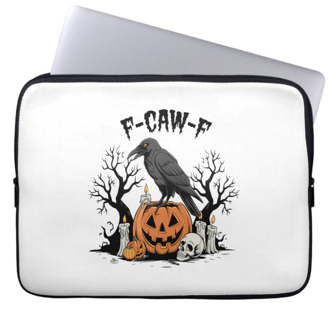 Funny Raven, F-Caw-F, Skull Raven, Gothic Crow Laptop Sleeve (Front)
