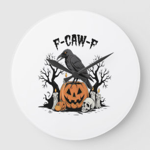 Funny Raven, F-Caw-F, Skull Raven, Gothic Crow Large Clock