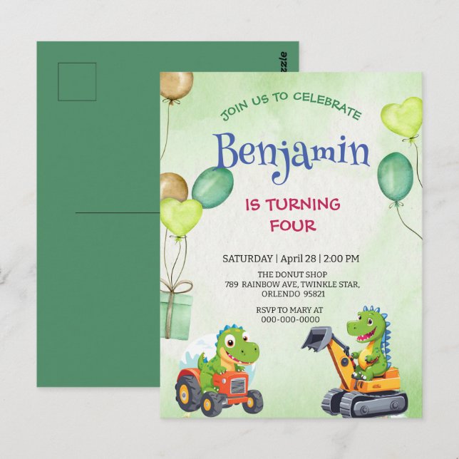 Funny Rawr T-Rex dinosaur tractor truck birthday Postcard (Front/Back)