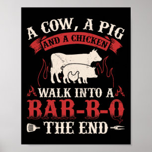 Funny Rbecue Cow Pig Chicken Graphic Meat Smoking  Poster
