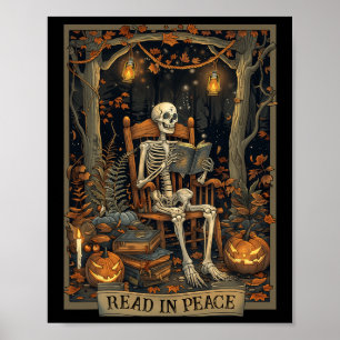 Funny Read In Peace Skeleton Halloween Read Bynned Poster