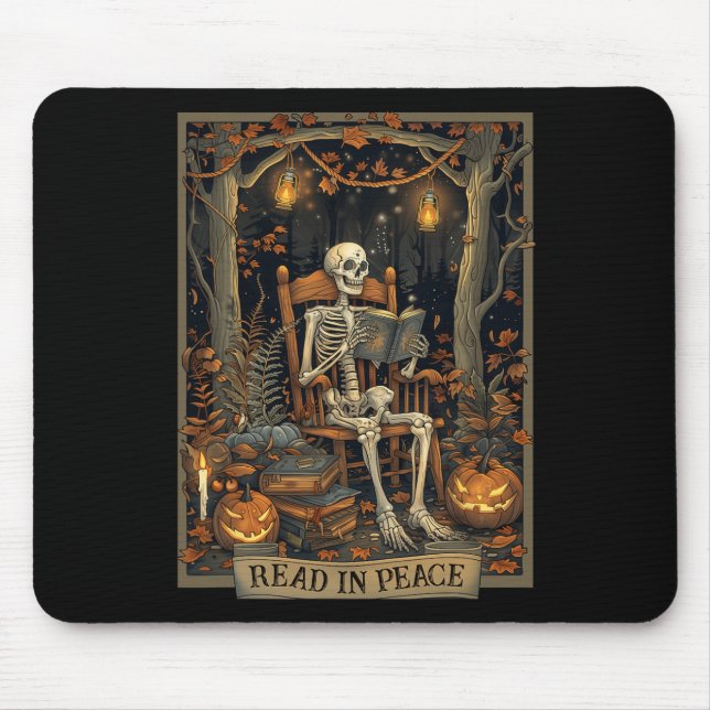 Funny Read In Peace Skeleton Halloween Read Nned B Mouse Pad (Front)
