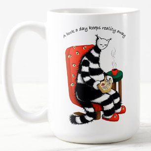 Funny Reading Cat - Book Day Reality Away Coffee Mug
