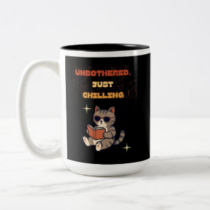 Funny Reading Cat  Two-Tone Coffee Mug