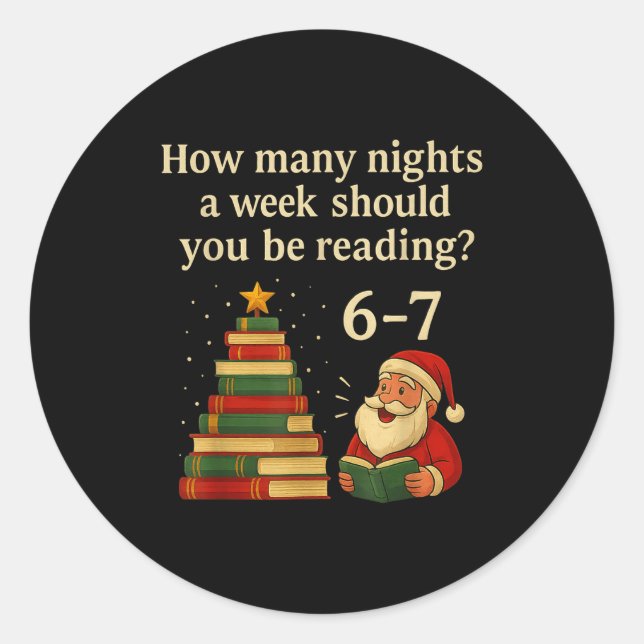 Funny Reading Christmas Tree Book– Reading 6 7 Mem Classic Round Sticker (Front)
