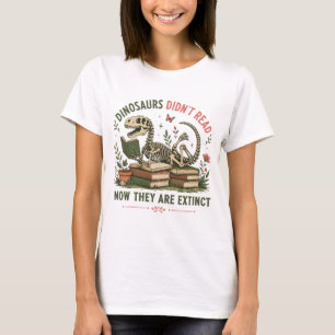 Funny Reading Dinosaur Skeleton Book Lover Humour T-Shirt