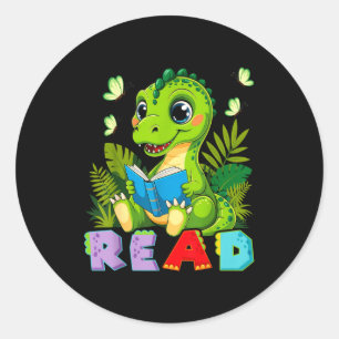 Funny reading dinosaur t rex dino book lover classic round sticker