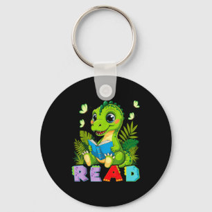 Funny reading dinosaur t rex dino book lover  keychain