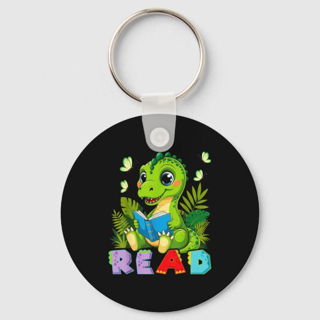 Funny reading dinosaur t rex dino book lover  keychain (Front)