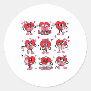 Funny Reading Heart Book Valentines Day Teacher Wo Classic Round Sticker