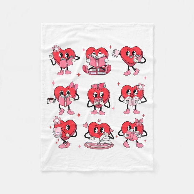 Funny Reading Heart Book Valentines Day Teacher Wo Fleece Blanket (Front)