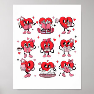 Funny Reading Heart Book Valentines Day Teacher Wo Poster