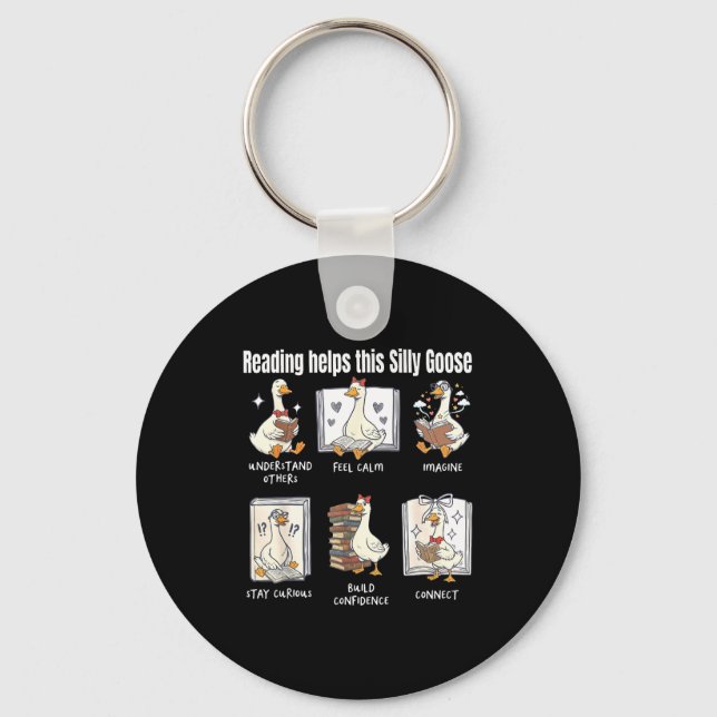 Funny reading helps this silly goose librarian keychain (Front)
