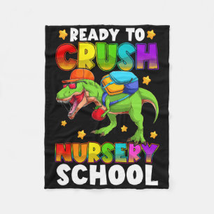 Funny Ready To Crush Nursery T Rex First Day Of Sc Fleece Blanket