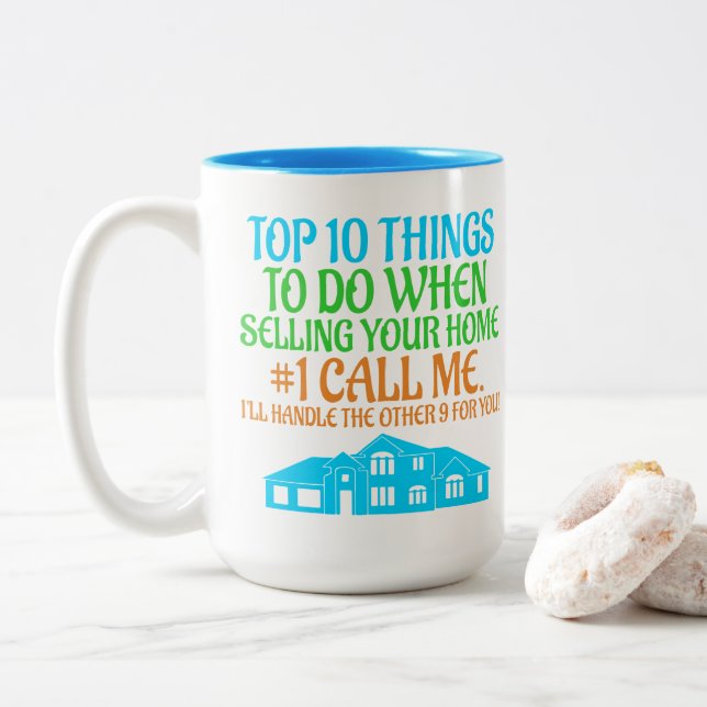 Funny Real Estate Agent Broker Gift Realtor Two-Tone Coffee Mug (With Donut)