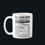 Funny Real Estate Broker Realtor Nutrition Facts Coffee Mug<br><div class="desc">Unique and funny real estate broker motivational coffee mug showing the attributes of any realtor and real estate agent. Makes a great gift for every realtor and real estate broker and every loved one. Purchase yours today. Amazing real estate gift idea on birthday or christmas.</div>
