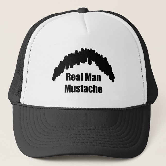 Funny Real Men Cookie Duster Moustache Trucker Hat (Front)