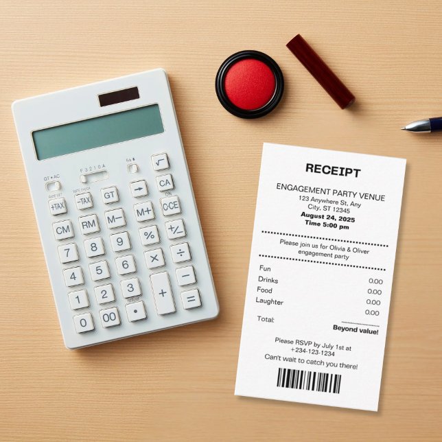 Funny, Receipt theme engagement party invitation (Creator Uploaded)