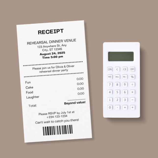 Funny, Receipt theme rehearsal dinner invitation (Créateur téléchargé)