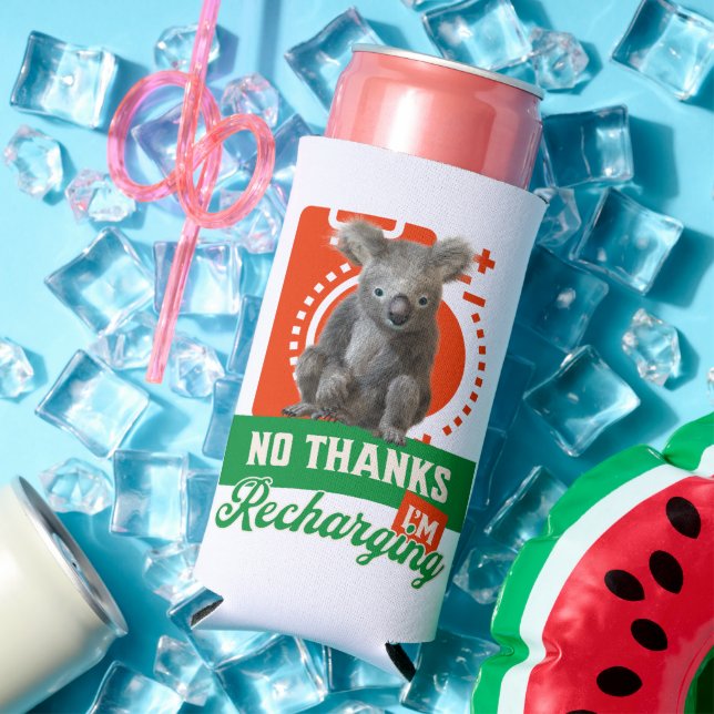 Funny Recharging Koala Introvert Mood Seltzer Can Cooler (In Situ Summer)