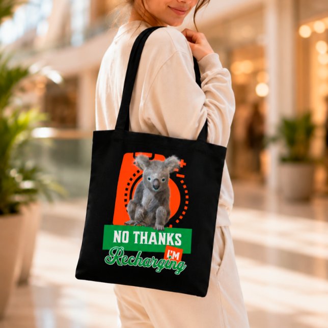 Funny Recharging Koala Introvert Mood Tote Bag (Creator Uploaded)