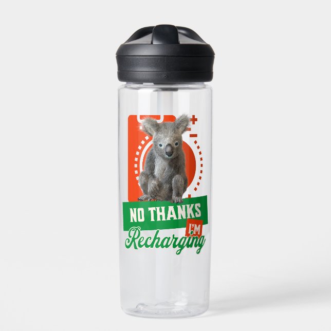 Funny Recharging Koala Introvert Mood Water Bottle (Front)