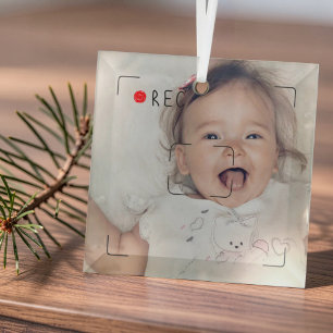 Funny Record Red Dot Custom Photo Glass Ornament