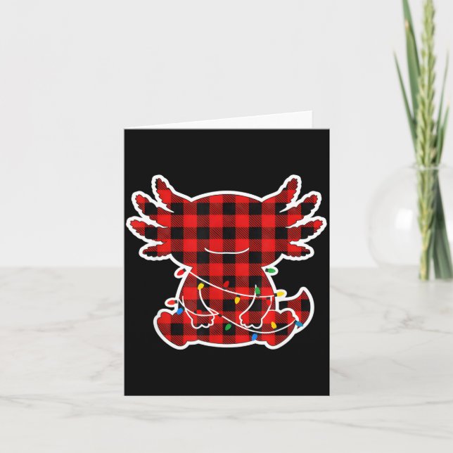 Funny Red And Black Buffalo Plaid Axolotl Christma Card (Front)