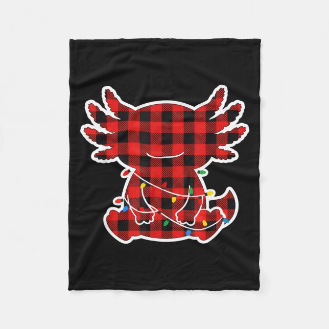 Funny Red And Black Buffalo Plaid Axolotl Christma Fleece Blanket (Front)